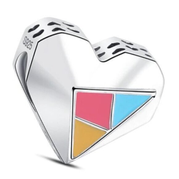 Sterling Silver Triangle and Heart Charm - Picture 1 of 1